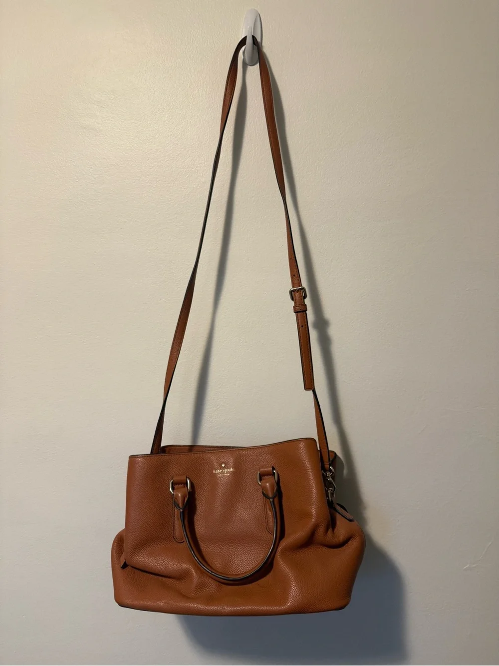 kate spade tan brown pebbled leather satchel GUC